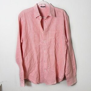 Tahari Linen Cotton Blend Striped orange white button down shirt size M